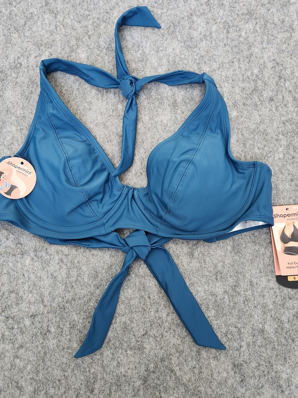 NWT Shapermint Full Coverage Halter Bikini Top Women's S Blue Swimsuit Resort